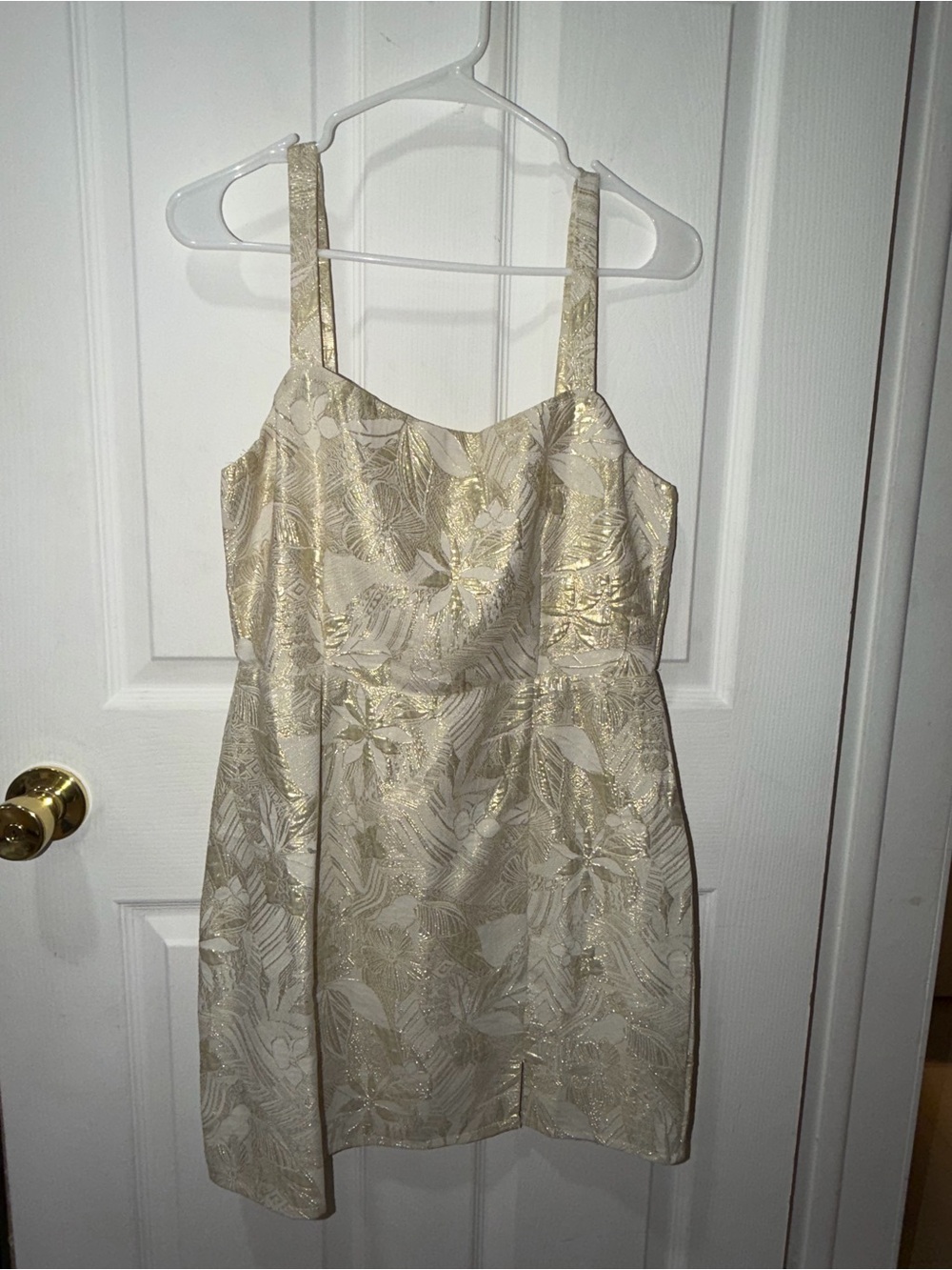 Lulu's Gold Floral Jacquard Mini Dress
